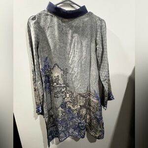 CROSS STITCH Pakistani Designer Tunic Kurti | Scenery Print | XS